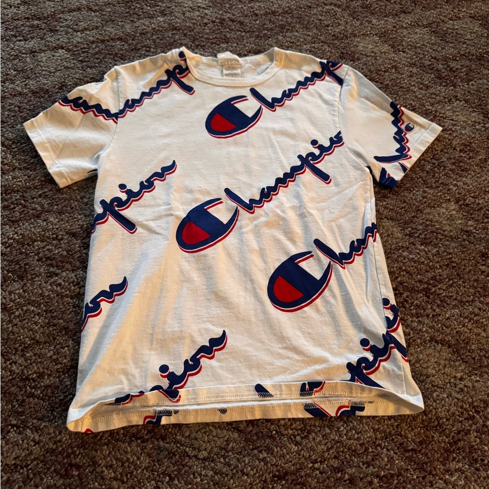Champion White and Blue Logo Men's T-Shirt